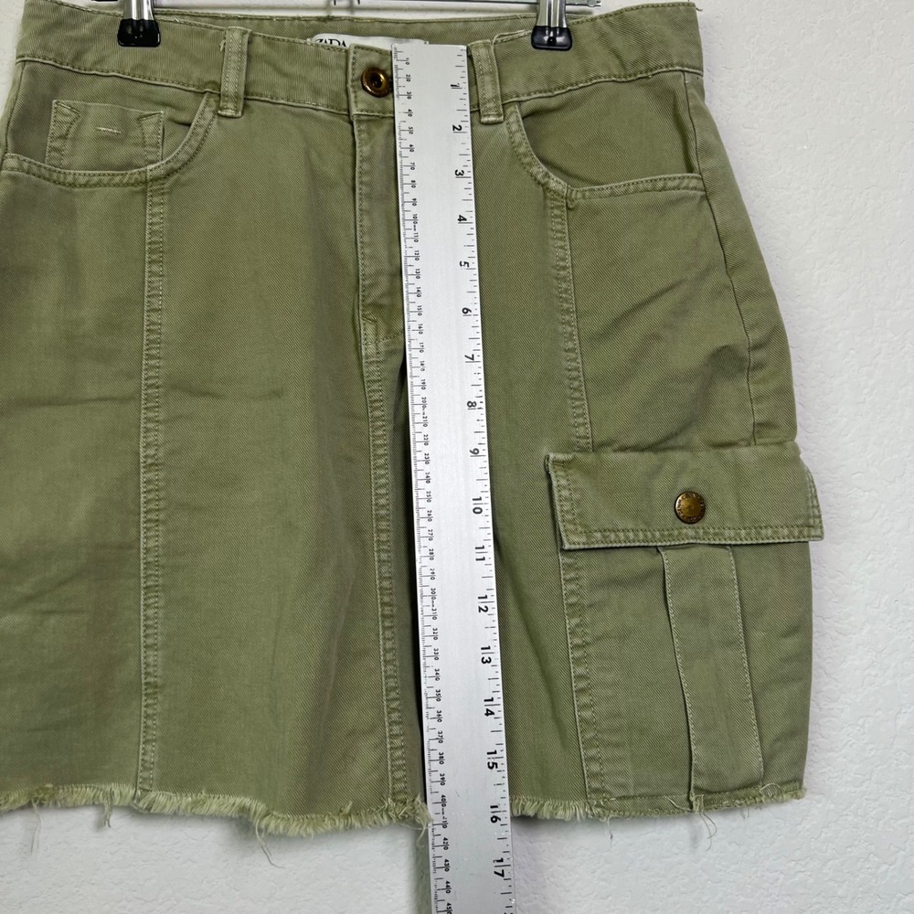 Zara Cargo Mini Skirt M Olive Green Womens Gorpcore Utility Raw Hem Cotton Skirt - Picture 4 of 7